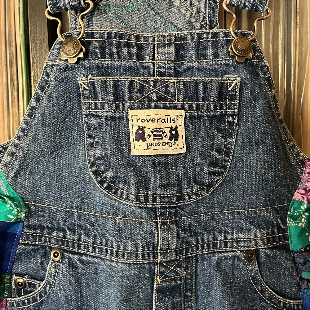 denim patchwork overalls baby grateful festival dead head bolt 💚⚡️💙 cute co. - Picture 7 of 9